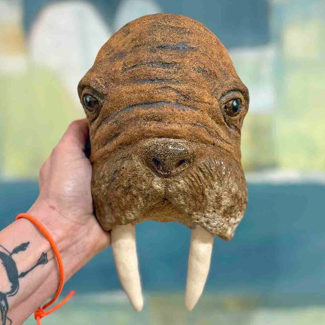 Hovedbilde Hvalbert hvalross, skulptur vegg 24x14 cm