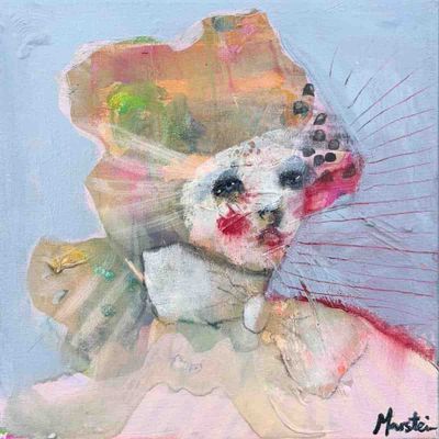 Hvit sløyfe, 30x30 cm maleri