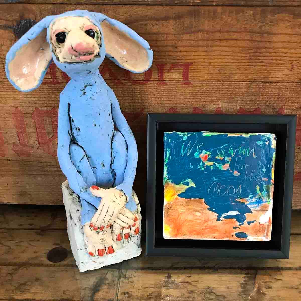We swim for the moon, 10x10 cm maleri