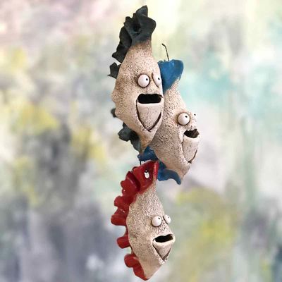 Fruktpiraya, gul keramikk skulptur tak