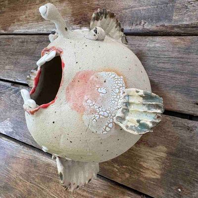 Kule-fisk, vegg-skulptur ca 13x13x13 cm (no.88)