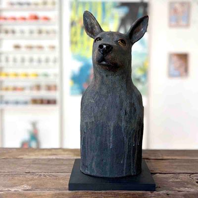 Frank hund, skulptur keramikk 39 cm 