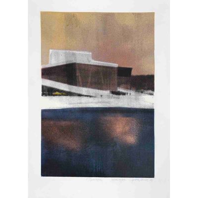 Operaen, spray / silketrykk på papir 39.5x57 cm (variant gul)
