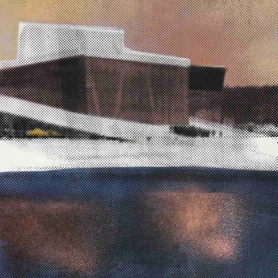 Operaen, spray / silketrykk på papir 39.5x57 cm (variant gul)