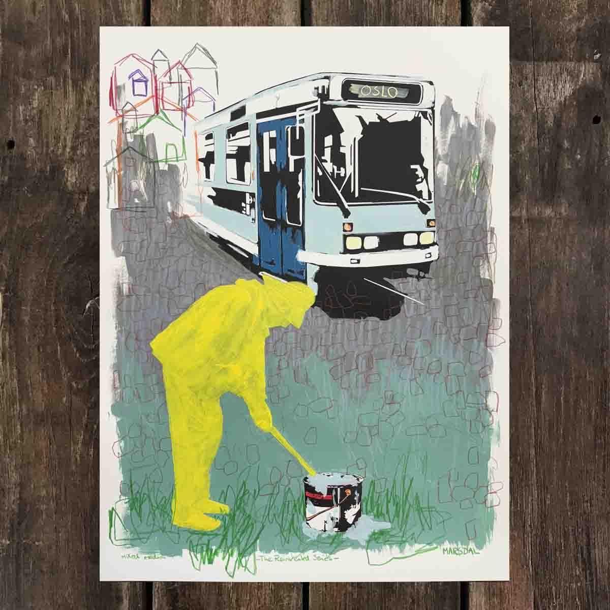 Blåtrikken, mixed media 30x40 cm (variant brostein)