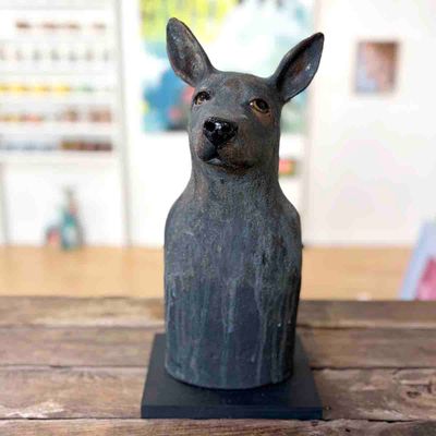 Frank hund, skulptur keramikk 39 cm 