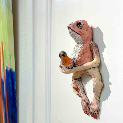 Bird frog, skulptur vegg 27 cm
