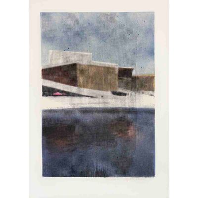 Operaen, spray / silketrykk på papir 39.5x57 cm (variant blå)