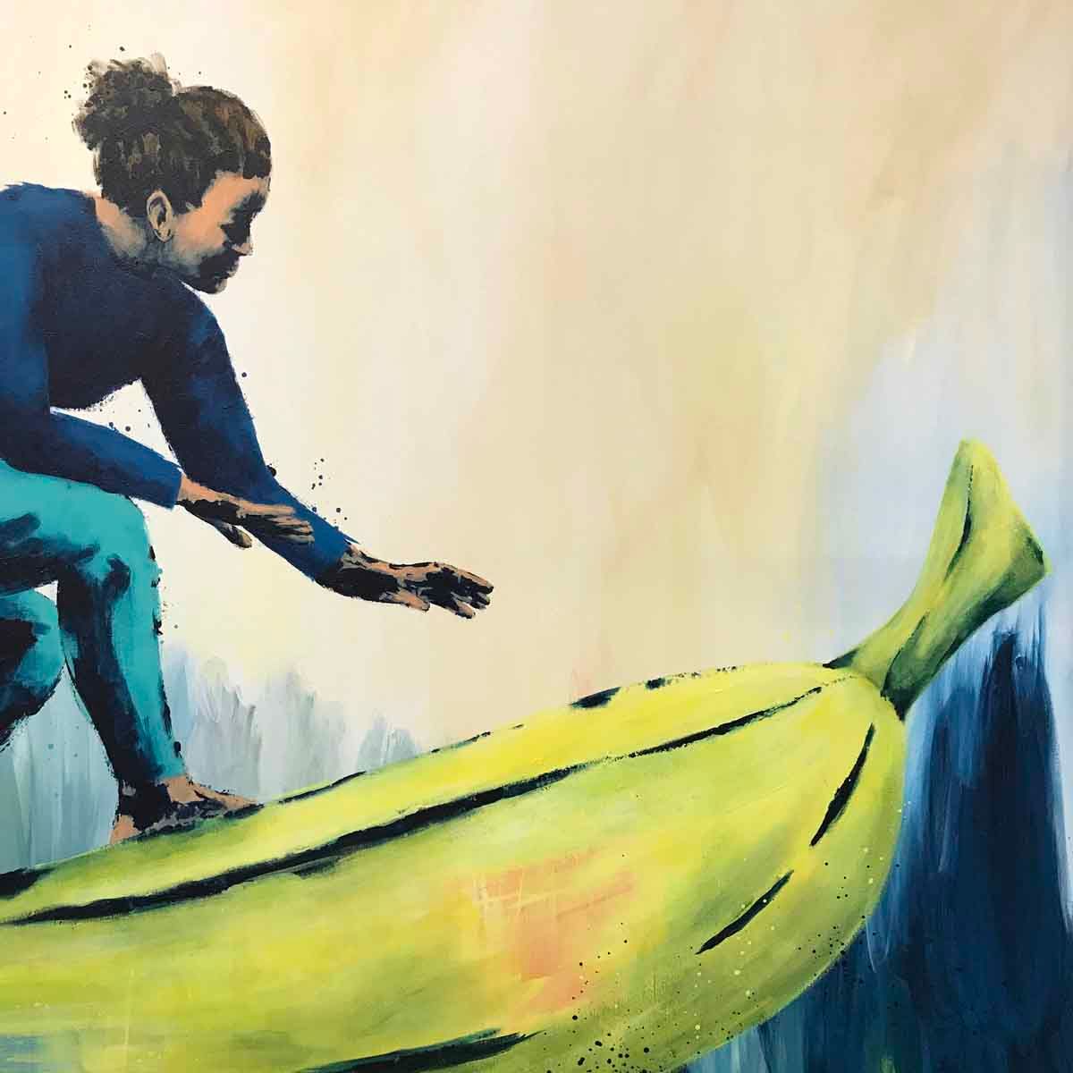 Rainbow banana surfer, 180x100 maleri
